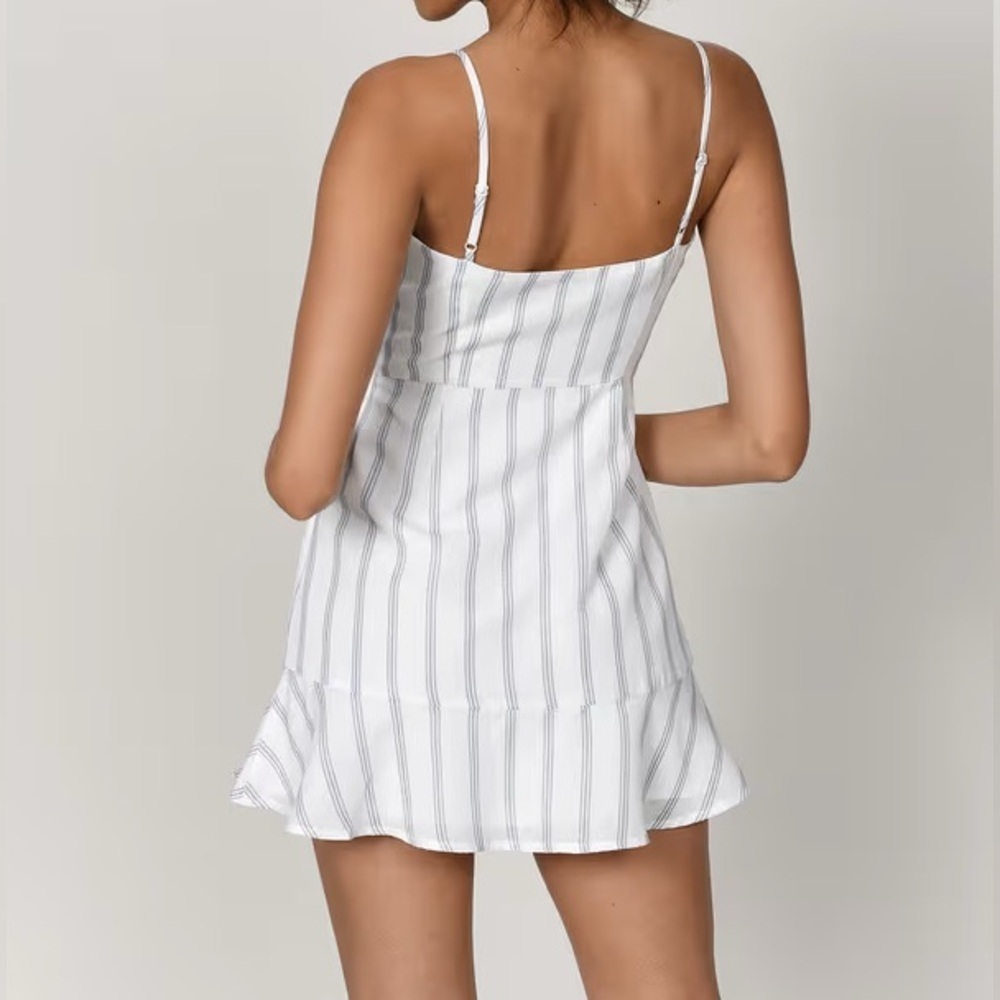 NWT Striped white black medium mini Dress sundress flare spaghetti strap woven